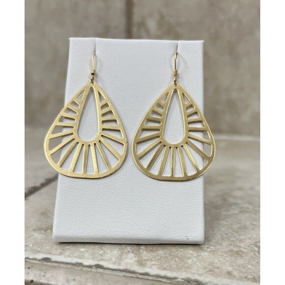 Slice Teardrop Chandelier Gold Plated Earrings~Drop Hook~Lightweight - Picture 1 of 5